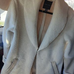 Sherpa and suede knee length coat